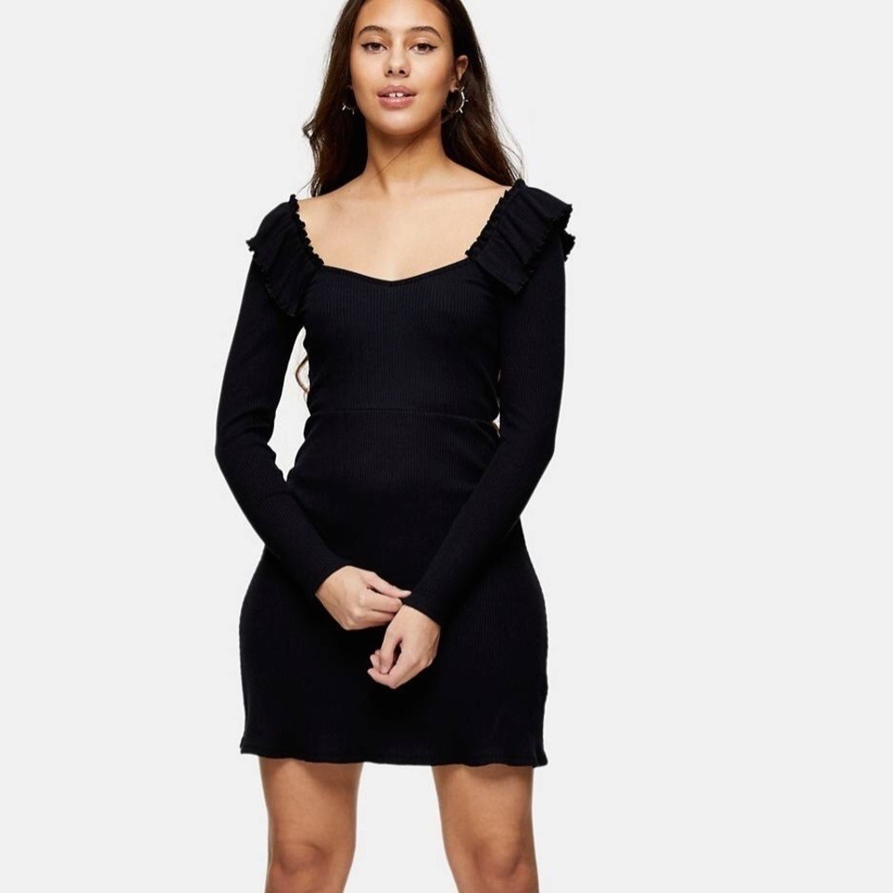 Topshop Ruffle Shoulder Mini Dress Women US‎ 2 Black